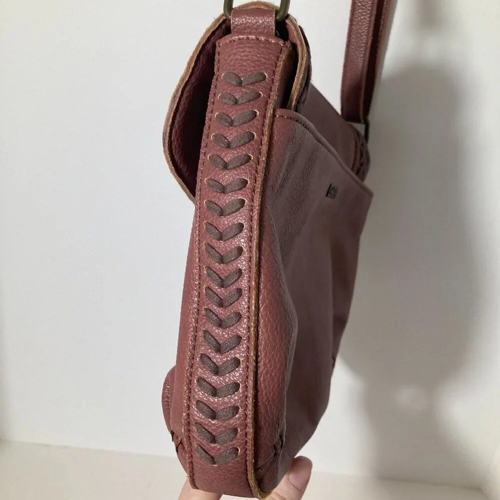 Womens Vegan Leather Chala Braided Boho Crossbody Purse Mauve Brown‎ 9 x 11